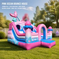 Château gonflable rose avec toboggan, château gonflable commercial pour les fêtes d'enfants, aire de jeux intérieure et location extérieure