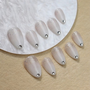 Nouvelles <span class=keywords><strong>Faux</strong></span> Ongles Press-On Faits Main Personnalisables Rose Marbré Pailleté Floral, Ongles Amande de Luxe pour Femmes - Product Image 3