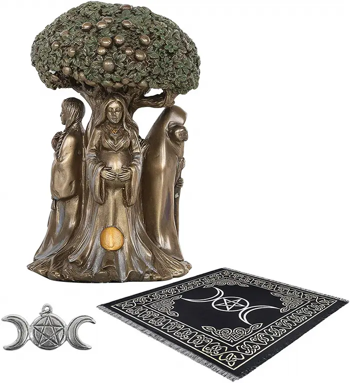 Polyresin/Harz Altar Tarot Tuch Göttin Statue Baum des Lebens 5,5 in Kalten Cast Bronze Statue Wicca Liefert Triple mond