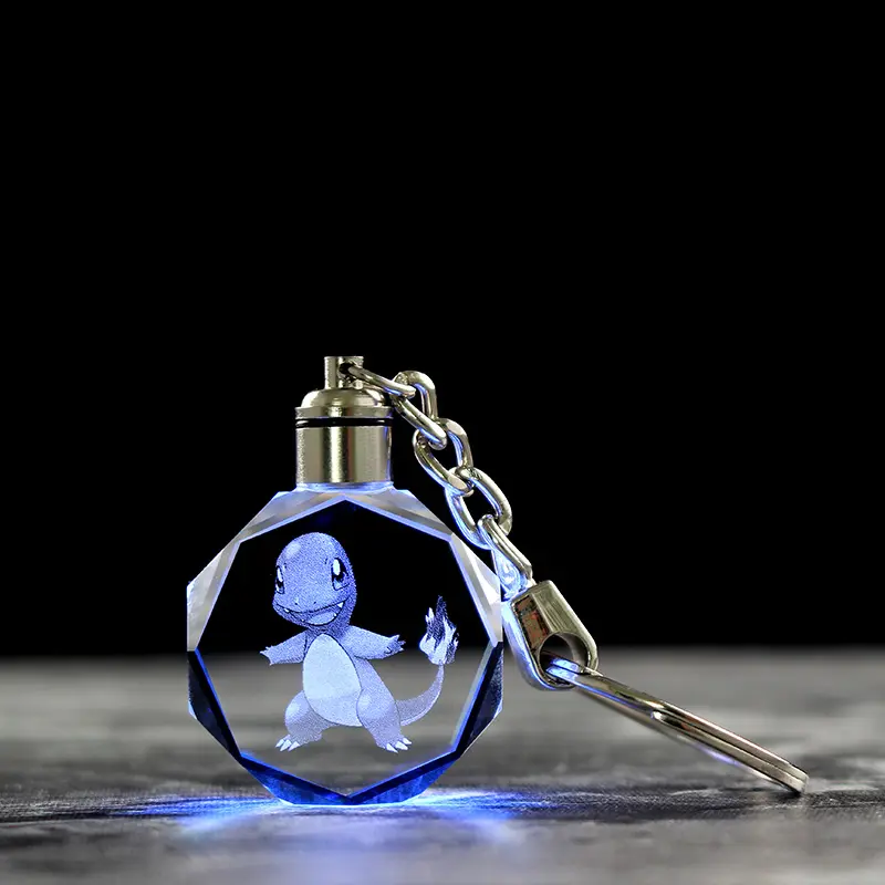 Cổ Phiếu Bán Nóng Led Pha Lê 3D Pokemon Go Khắc Keychain Glass Keyholders Xmas Quà Tặng
