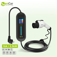 Pengisi Daya EV Portabel Zencar Model C30 3.5kW 16A Pengisi Daya Listrik Rumah Tangga dengan Steker Schuko GBT WiFi APP IP66 Layar Besar