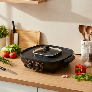 <span class=keywords><strong>Asador</strong></span> de pollos de engorde eléctrico doméstico, sartén de parrilla eléctrica con control de temperatura doble, brocheta de olla integrada, sartén de parrilla antiadherente - Product Image 6