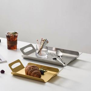 Modern Luxury Stainless Steel Household Fruit Snacks Plate Flat Bottom <b>Large</b>-sized Pastry Dessert Plate Metal Serving <b>Tray</b> - Product Image 1