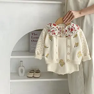 Stock And Customized 100% Organic Cotton Knitted Baby Clothing Set Romper Sweater