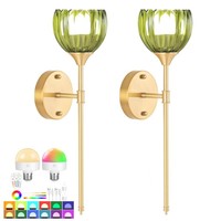 Applique murale moderne rétro rechargeable avec ampoule compatible, élégante en verre en forme de tulipe, abat-jour coloré en verre pour chevet