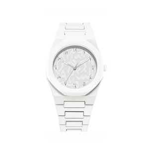 Montre à quartz octogonale blanche pour homme avec cadran en calligraphie arabe et bracelet en acier inoxydable - Product Image 2