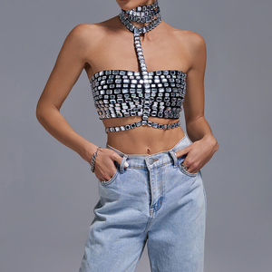 Ropa Mujer Silver Diamond Women's <strong>Tank</strong> <strong>Top</strong> Crop <strong>Top</strong> Accept Custom Women's <strong>Sequin</strong> <strong>Tank</strong> <strong>Tops</strong> Vest Sleeveless Sexy Y2K - Product Image 1