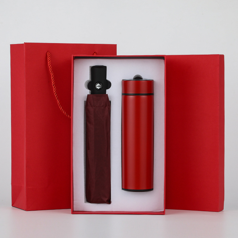 Coffret cadeau rouge - Mug avec affichage de la température - Ensemble parapluie automatique