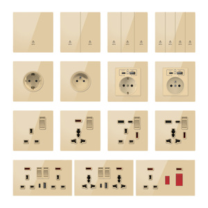 ปลั๊กสวิตช์ผนังบางเฉียบ FIKO พร้อมแผงกระจกนิรภัยสีทอง USB Type-C มาตรฐานสหราชอาณาจักร เหมาะสําหรับบ้าน/โรงแรม - Product Image 1