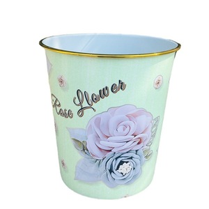 Colorful Gold Rim Trash Can 10L Cylindrical Plastic Wastebasket For Indoor Use Living Room <b>Bathroom</b> - Product Image 5