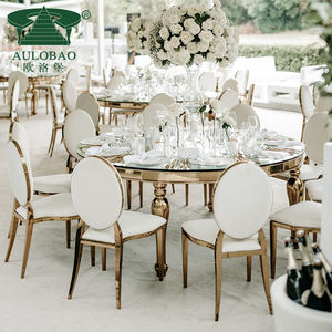 Muebles de hotel Base de acero inoxidable Parte superior de vidrio Sala de banquetes Mesa de comedor redonda - Product Image 5