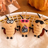 Porte-clés en peluche drôle et mignon en forme de cafard avec lunettes de soleil, pendentif appareil photo, breloque de sac en peluche douce, cadeau fantaisie pour amis