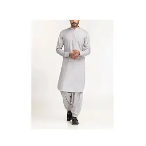 muslim wear for men2023 top quality 100% cotton men's casual white color Eid two-piece set