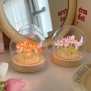 Couvercle en verre de tulipe créatif, Mini boîte à main en PVC pour mariage, boîte-cadeau de saint-valentin, chambre à coucher, veilleuse décorative, lampe de Table