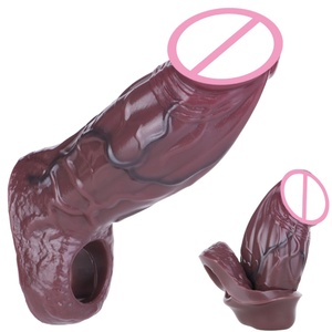 SXXY Silicone Soft Hollow <b>Dildo</b> Black Real Penis Sleeve With Cock Ring for Men Delay Ejaculation Sex Toys for Couples Wholesale - Product Image 1