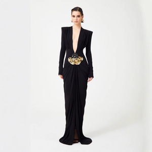 slim fit dress slacks Wedtrend Women Black Golden Mirror Prom Dress A Line Spaghetti Straps Sequins Long Corset Evening Dress, Black Golden / US8 main image 1
