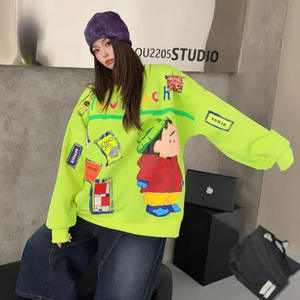 <span class=keywords><strong>Pull</strong></span> en molleton à manches longues de <span class=keywords><strong>grande</strong></span> <span class=keywords><strong>taille</strong></span> de style européen pour femmes, mi-long, ample, avec motif de dessin animé 3D décoratif, boutonné - Product Image 4