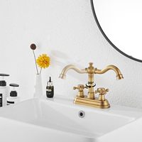 Robinet de lavabo de salle de bain en laiton antique à 3 trous |   Robinet de lavabo vintage à bec courbé avec poignées croisées