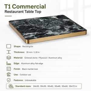 Plateau de table de restaurant en pierre frittée T1 avec bord en alliage d'aluminium, épaisseur 30 mm, surface de repas commerciale moderne, prix DDP USA - Product Image 3
