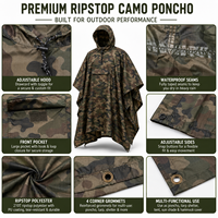 Poncho de pluie camouflage OEM 210T Ripstop enduit PU, imperméable, multifonction, abri de bâche pour camping et randonnée