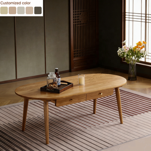 Mesa de Centro Ovalada Moderna con 2 Cajones, Mesa de Madera Sólida para Sala de Estar u Oficina, Muebles Minimalistas en Stock - Product Image 4