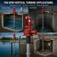 Système de pompe à incendie électrique diesel à turbine verticale de 750 GPM pour réservoir d'eau d'incendie souterrain