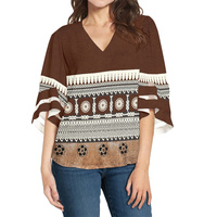 Chemisier hawaïen en mousseline de soie pour femmes Samoan Fidji Tapa Flower Chemises pour femmes Blouses et hauts Chemises avec logo personnalisé Tops polynésiens Vente en gros