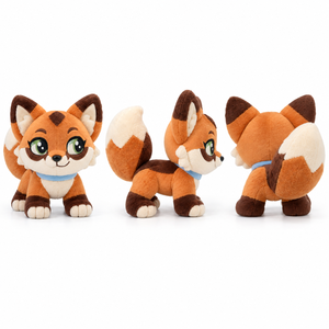 Peluche Personalizzato a Forma di Volpe Arancione con Grandi Occhi Verdi, Coda Folta e Quattro Zampe, Servizio di Sviluppo Prodotto - Product Image 2