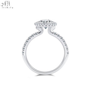 Bague de mariage pour femme en or blanc massif 18 carats de haute qualité, sertie d'un halo de diamants naturels véritables, sans pierre centrale, semi-monture. - Product Image 5