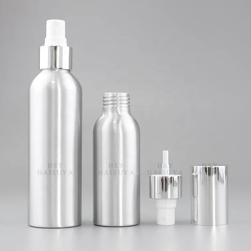 Factory Wholesale 100ml 120ml 4oz Portable Metal Atomizer Sunscreen Cleanser Electroplated Aluminium Bottle with spray