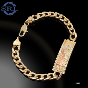 Pulsera de Santa Muerte Chapada en Oro de 18K, Cadena Cubana para Hombre con Dije Ovalado de Esmalte Colorido, Talismán Mexicano - Product Image 5