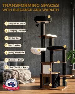 Modern Indoor <strong>cat</strong> Tree Tower Large <strong>cat</strong> <strong>Climbing</strong> <strong>Frame</strong> with Grab Posts and Perches Black Style Solid Construction and Stability - Product Image 3