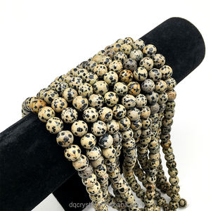 Vente en gros de pierre naturelle dalmatine jaspe, perles de cristal de jaspe dalmatien rondes à pois noirs pour la fabrication de bijoux - Product Image 6
