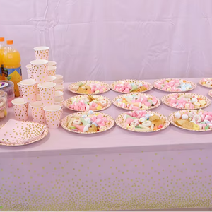 Modern Pink Gold Dot Design Disposable Tableware Set Factory Wholesale Custom Degradable Paper Plates Cup Tableware Sets - Product Image 2