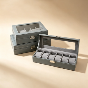 Caja de colección de relojes de cuero PU de lujo, estuche de almacenamiento para relojes de 6 compartimentos con tapa, caja de regalo con cerradura de metal segura para exhibir relojes - Product Image 5