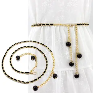 Long Layer Decorative Women's Garment Gold Chain Colorful Pearl Belt