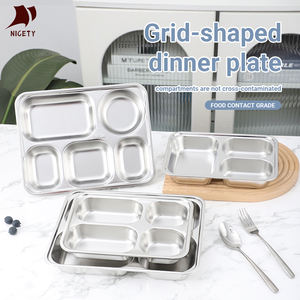 Bandeja de Comida de Acero Inoxidable 304, Bandeja de Almuerzo <span class=keywords><strong>Escolar</strong></span> SUS 304, Bandeja de Servir Dividida con 3/4/5 Compartimentos, Plato para la Cena - Product Image 3