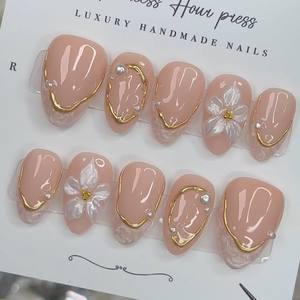 Nouvelle collection Printemps 2026 – Lot de 10 <span class=keywords><strong>faux</strong></span> <span class=keywords><strong>ongles</strong></span> français en ABS réutilisables, forme amande, à presser, personnalisables, en acrylique pour les doigts - Product Image 3