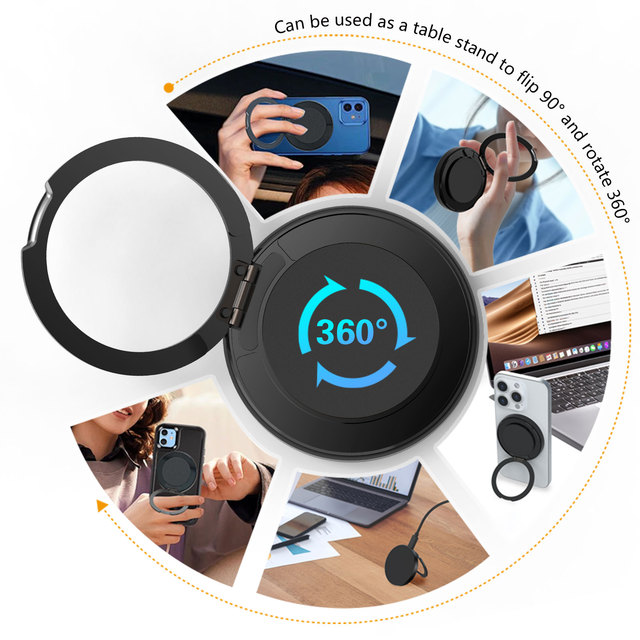 Magnetic Wireless Charging Aluminium Alloy Phone Ring Holder 360 Stepless Rotation Vertical&Horizontal Universal Grip LK-091