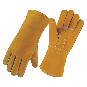 Gants de soudage ignifuges avec de longs gants de soudeurs en polaire à double couche Gants de travail isolants thermiques en cuir de vachette - Product Image 1