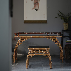Handmade Bamboo Qin <b>Table</b> <b>Set</b> Chinese Style Guqin Desk And Stool For Living Room - Product Image 3