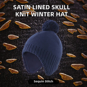 Bonnet en tricot doublé satiné unisexe, épais et ample, avec pompon en fausse fourrure, design côtelé et dessiné à la main, idéal pour l'hiver, la plage et les voyages - Product Image 2