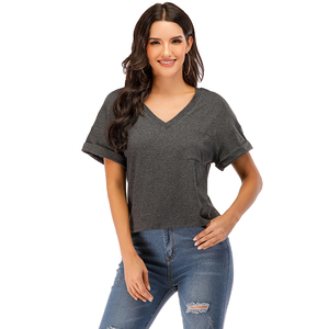 Amzn <span class=keywords><strong>AE</strong></span> fb eb tiktok oem 2019 Meilleure Vente de haute qualité é<span class=keywords><strong>t</strong></span>é nouvelles femmes v-neck Personnalisé mode confort <span class=keywords><strong>T</strong></span> chemise - Product Image 1