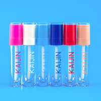 Tube de brillant à lèvres vide en plastique en stock avec pinceau, logo personnalisé, capacité de 6,5 ml, bouchon à vis - Rose transparent, rouge à lèvres et fard à joues