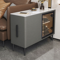 Meuble d'appoint multifonctionnel haut de gamme en bois massif et dalle de roche 2023, avec 2 tiroirs de rangement, style moderne et minimaliste pour salon lumineux