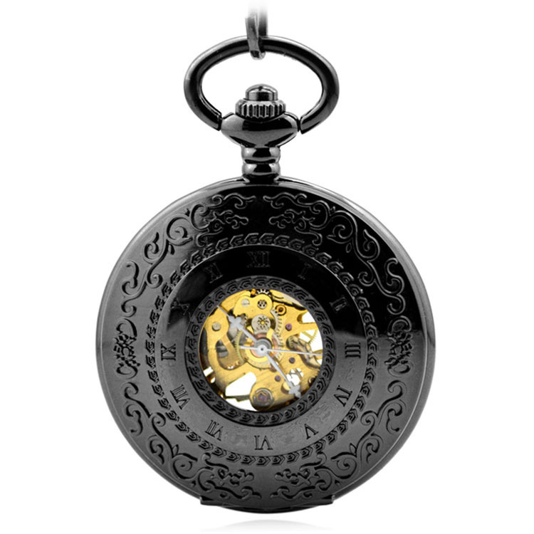 Orologio Da Tasca Meccanico Mezzo Cacciatore – Stile Retrò Con Incisioni E Catena, Carica Manuale, Regalo Unico