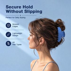 Pince à cheveux incurvée bleue de qualité supérieure avec finition style denim pour les accessoires de mode capillaires quotidiens des filles - Product Image 6