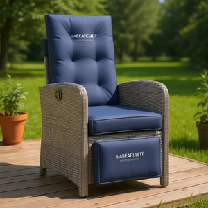 Chaise longue de patio en polyrotin gris Rabeaiguit avec repose-pieds, mobilier de jardin extérieur, style contemporain - Product Image 2