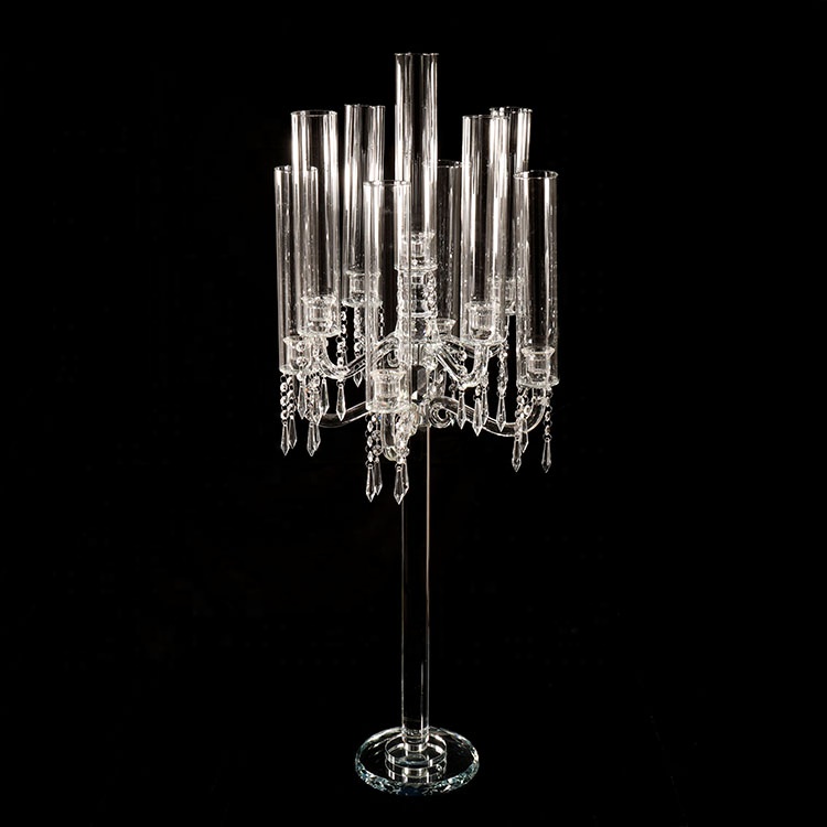 MH-ZT286 9 руки с украшением в виде кристаллов канделябры свадебного стола стеклянные трубки центральные подсвечник
