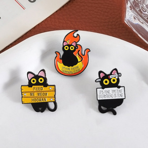 Broche de metal personalizado de esmalte suave con diseño de gato negro lindo y llama, insignia para ropa - Product Image 4
